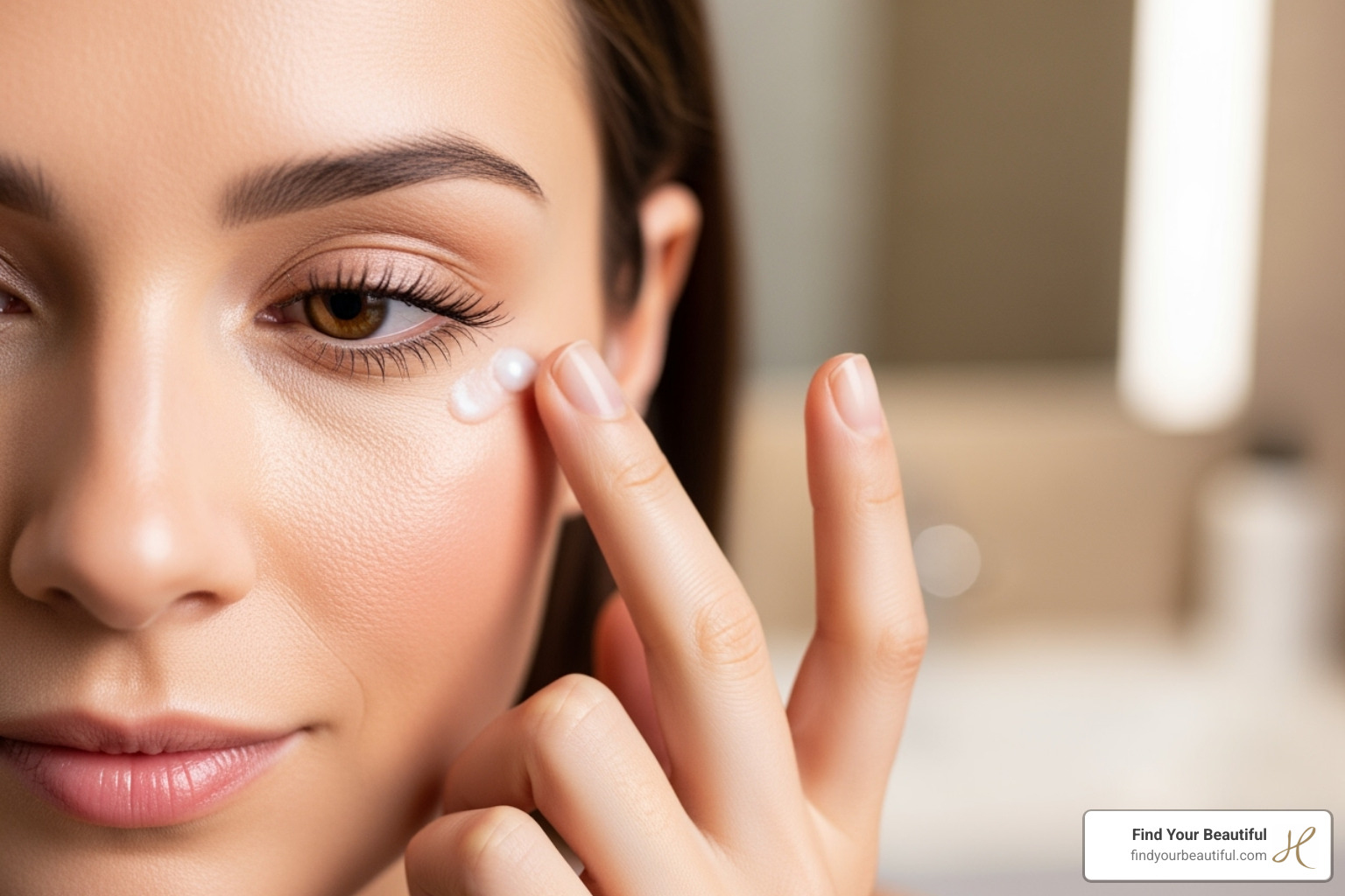 Woman applying high-quality eye cream - best filler for under eyes Woman applying high-quality eye cream - best filler for under eyes
