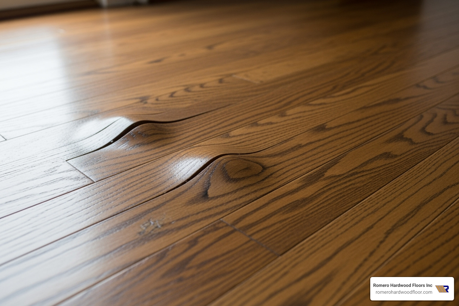 A close-up image of a hardwood floor showing distinct signs of cupping, where board edges are raised, and some areas of buckling, where planks are significantly lifted from the subfloor. - hardwood floor dehumidifier A close-up image of a hardwood floor showing distinct signs of cupping, where board edges are raised, and some areas of buckling, where planks are significantly lifted from the subfloor. - hardwood floor dehumidifier