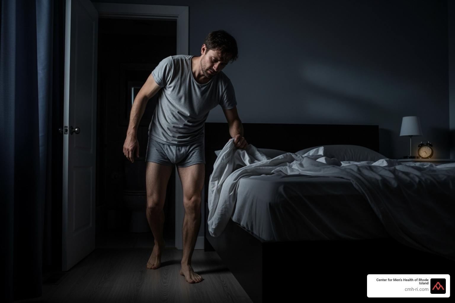 Man waking up at night to use the bathroom - what causes enlarged prostate