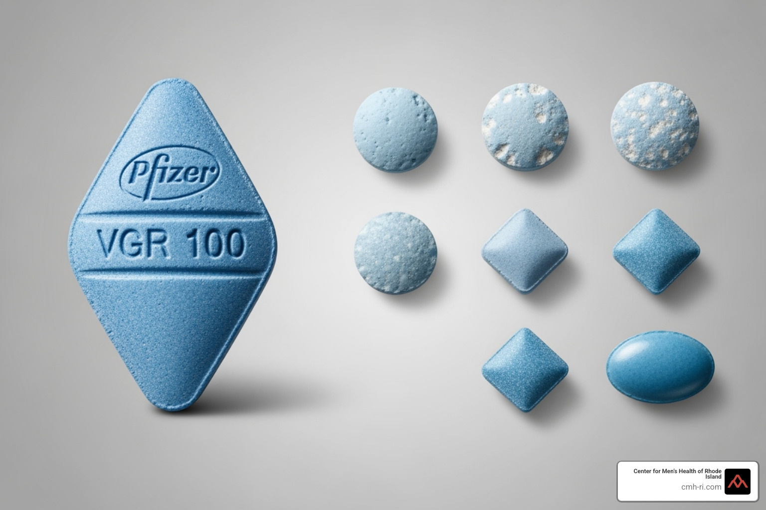 comparison of a real Viagra pill to examples of counterfeit ones - what is viagra