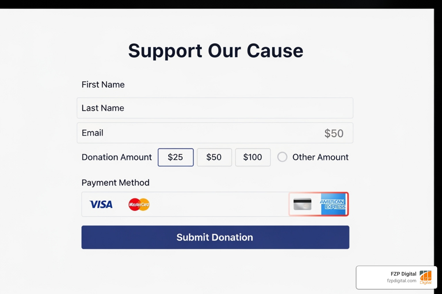 well-designed donation form - nonprofit website design