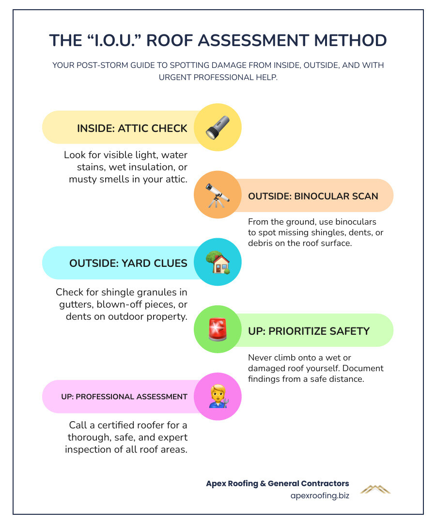 explaining the "I.O.U." inside-outside-up-the-ladder method - storm damage roof repair infographic infographic-line-5-steps-colors explaining the "I.O.U." inside-outside-up-the-ladder method - storm damage roof repair infographic infographic-line-5-steps-colors