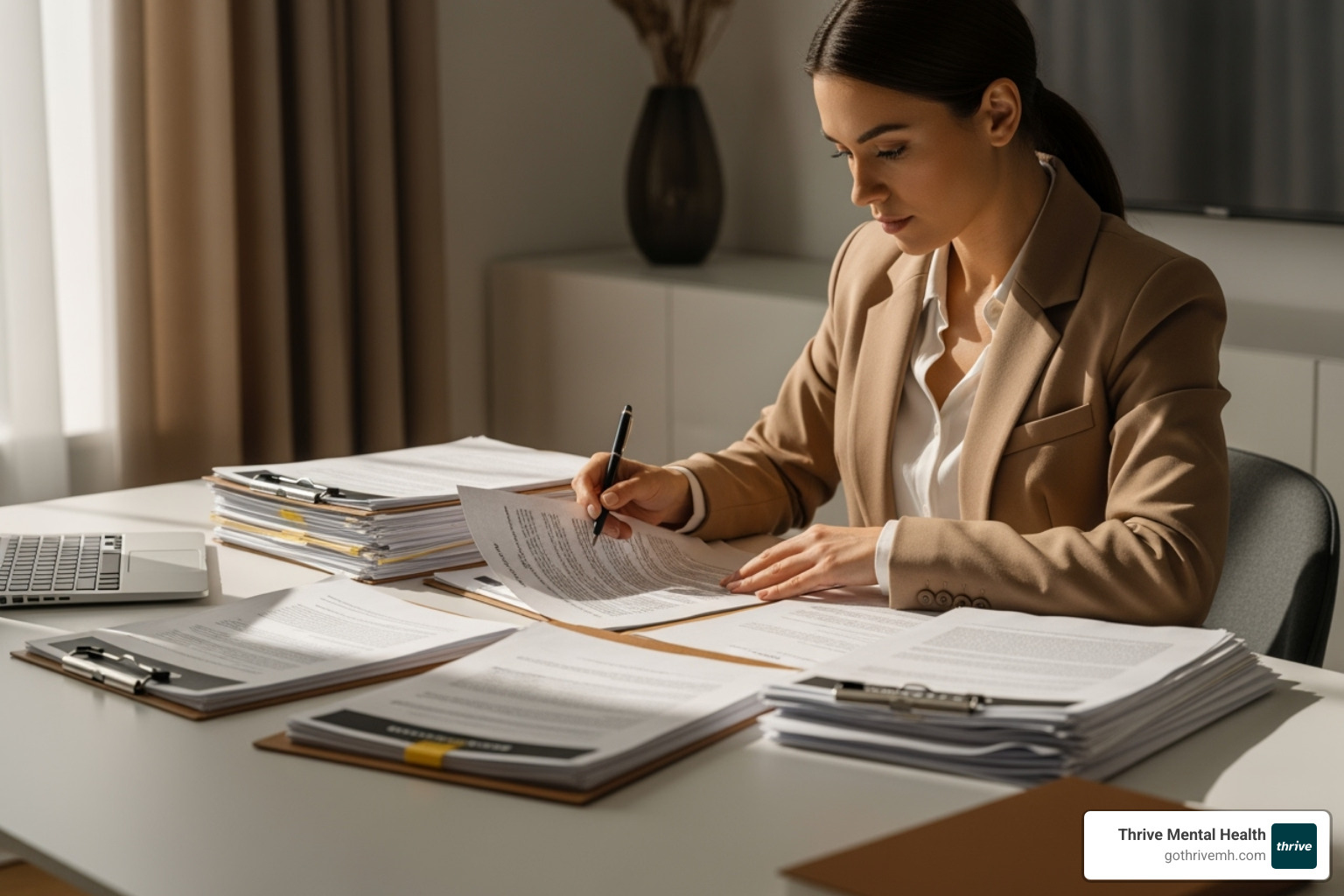 A person studying detailed insurance documents, symbolizing the complexity of legal mandates - do insurance plans have to offer mental health benefits