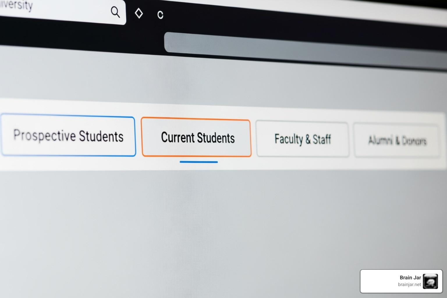 Website with audience-segmented navigation menu, showing options like "I am a Prospective Student," "Current Student," "Faculty," "Alumni" - College website redesign