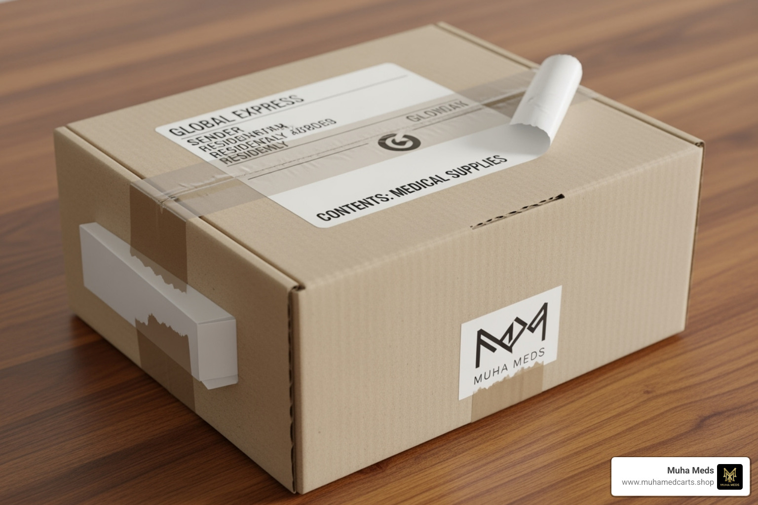 An email notification on a smartphone screen, showing order confirmation and tracking details. - Muha Meds discreet shipping