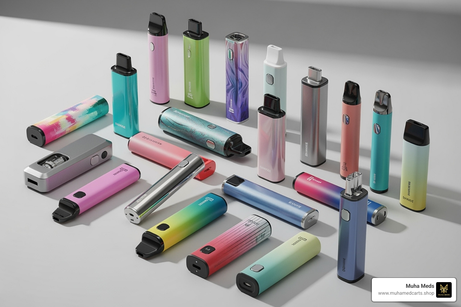 of a collection of different Muha Meds disposable vapes - muhameds