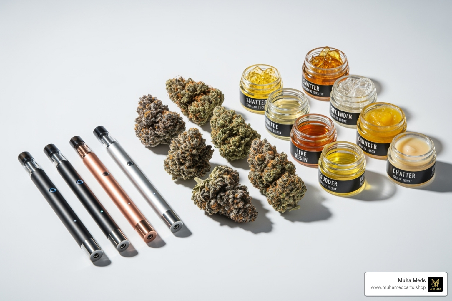 showcasing the variety of products including flower, concentrates, and vapes - muhameds
