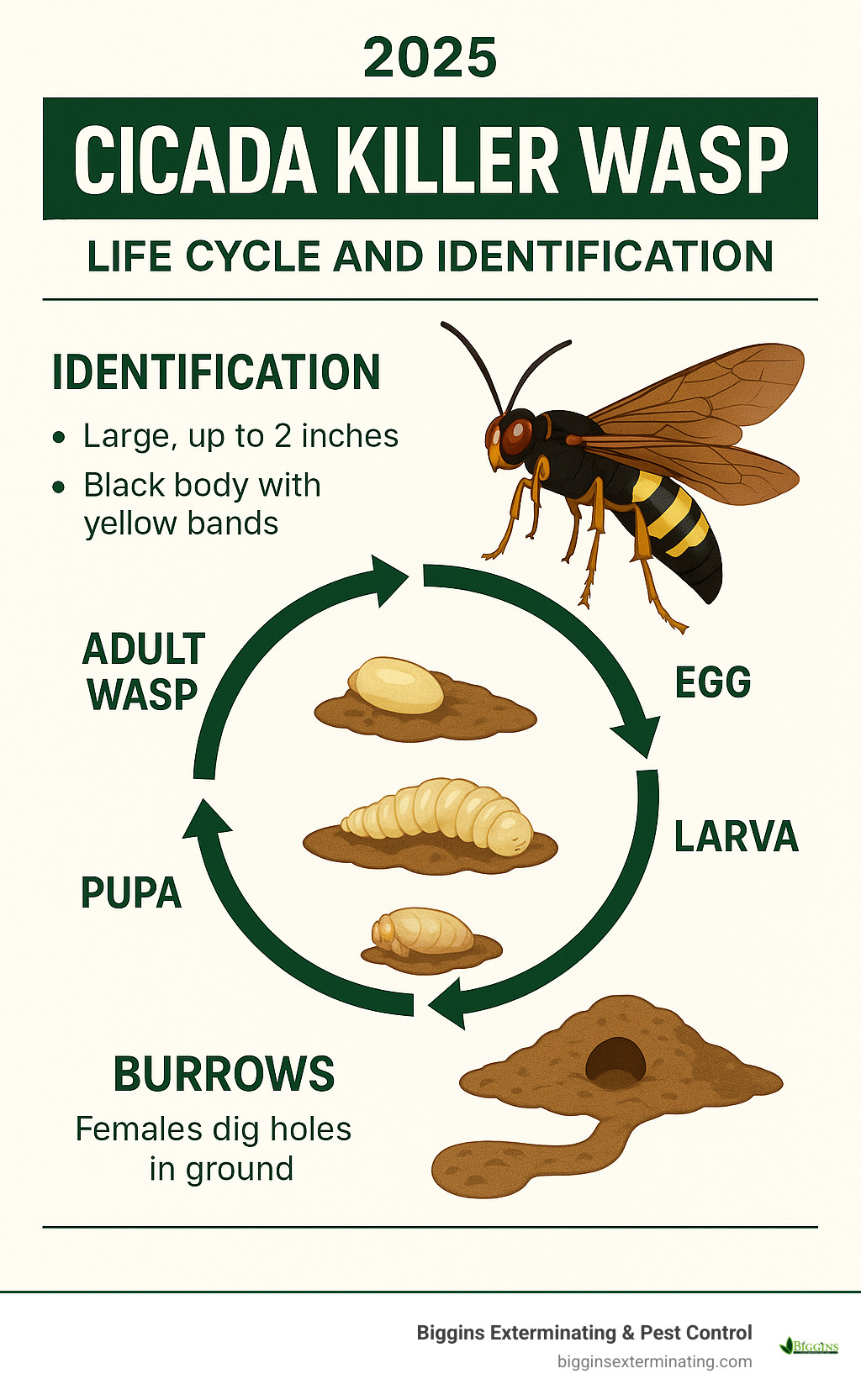 Cicada Killer Wasp Life Cycle and Identification Infographic - cicada killer wasp exterminator near me infographic 