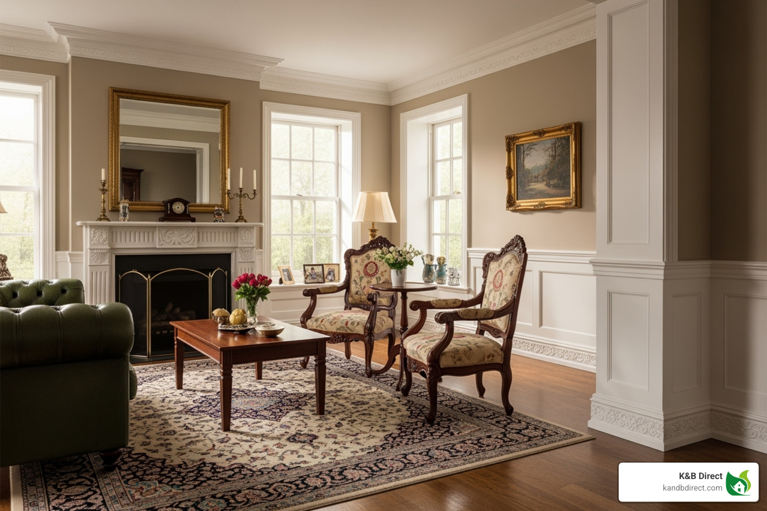 traditional room with a tall, built-up baseboard using base cap - 1 3 4 base cap moulding