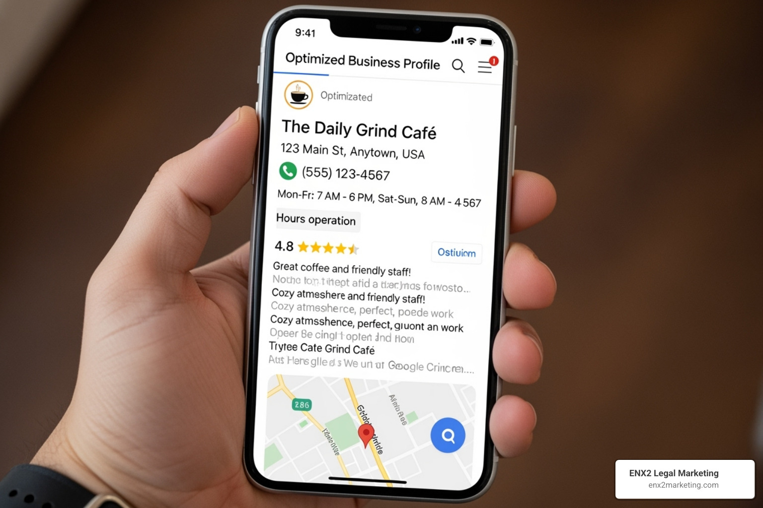 image of an optimized Google Business Profile on a smartphone - local seo companies nyc