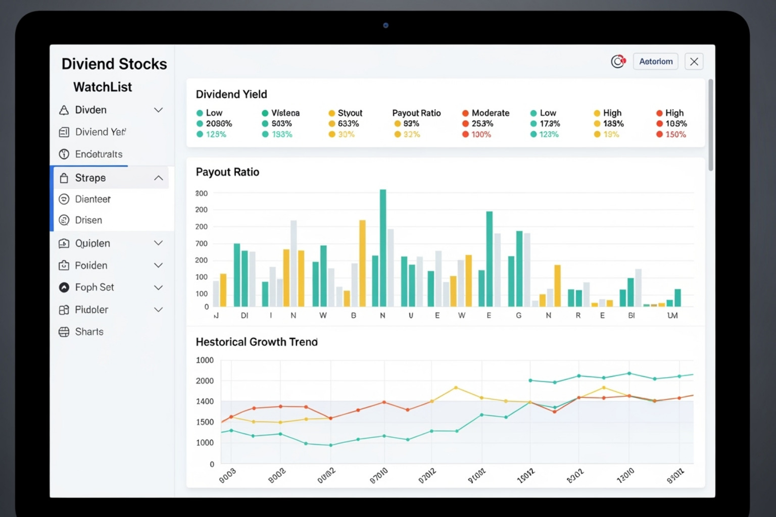 Hypothetical dashboard showing a dividend stock watchlist with yield, payout ratio, and historical growth - 5starsstocks.com dividend stocks Hypothetical dashboard showing a dividend stock watchlist with yield, payout ratio, and historical growth - 5starsstocks.com dividend stocks
