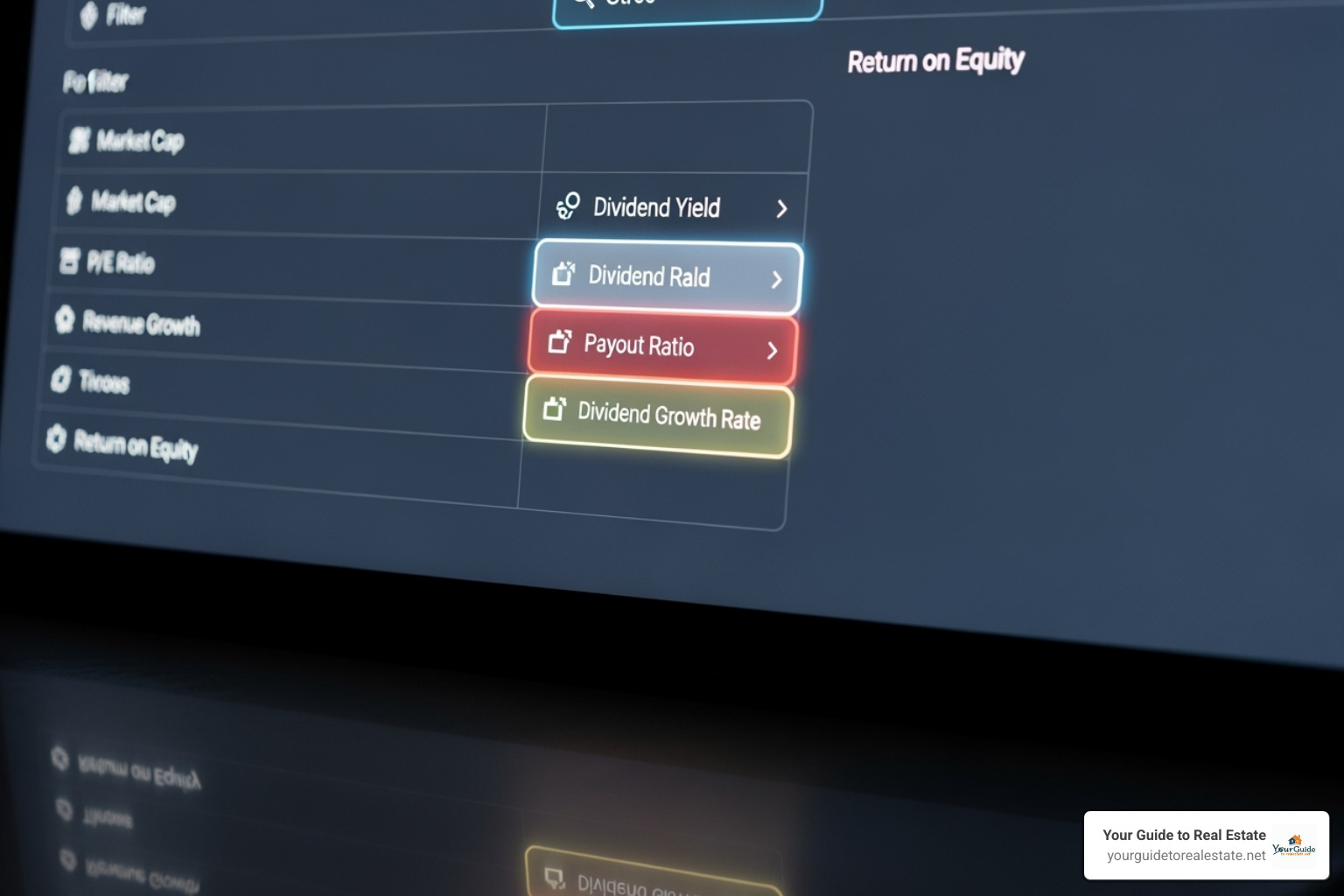 Stock screener interface with dividend-related filters highlighted - 5starsstocks.com dividend stocks