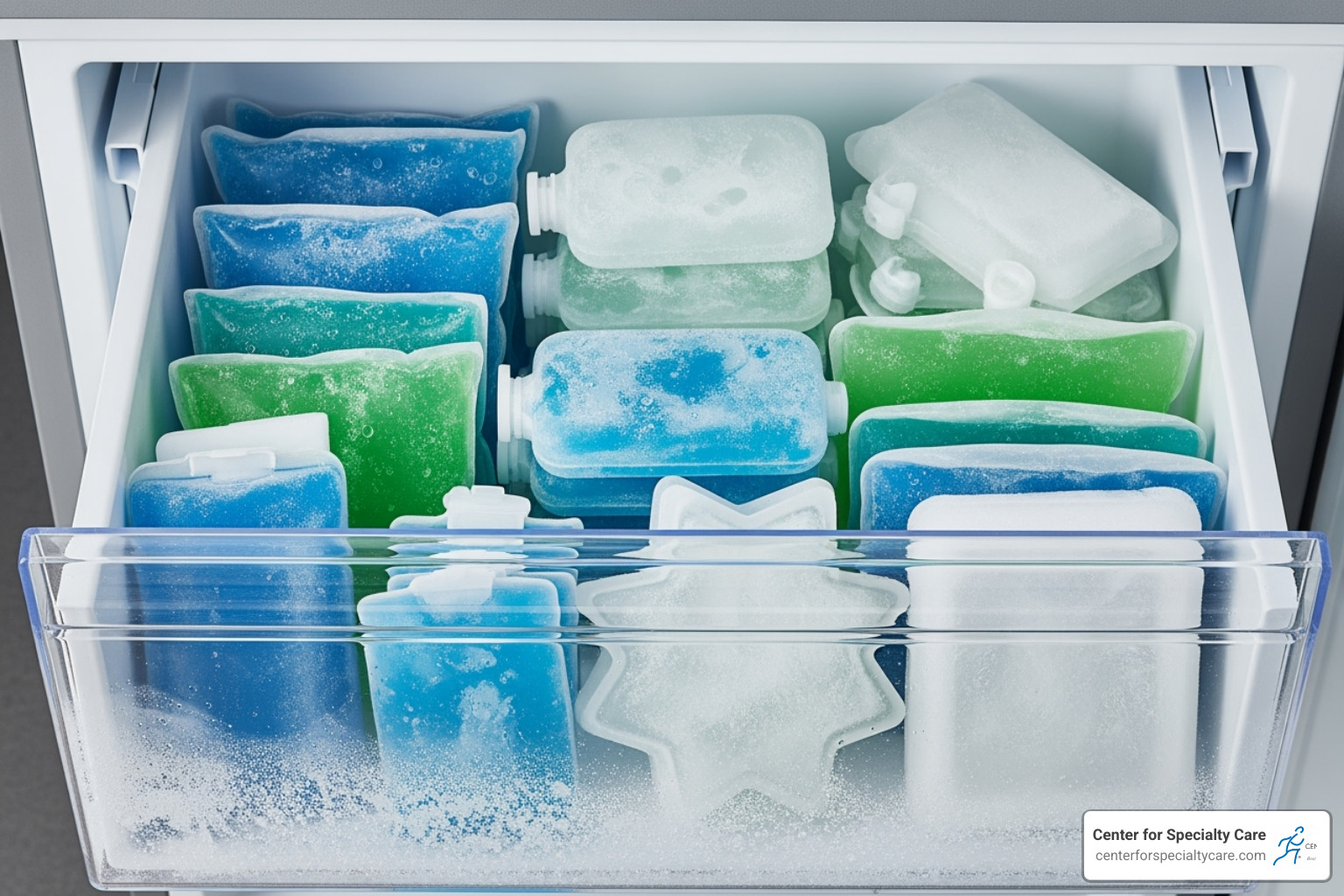 various ice packs in freezer drawer - ice pack