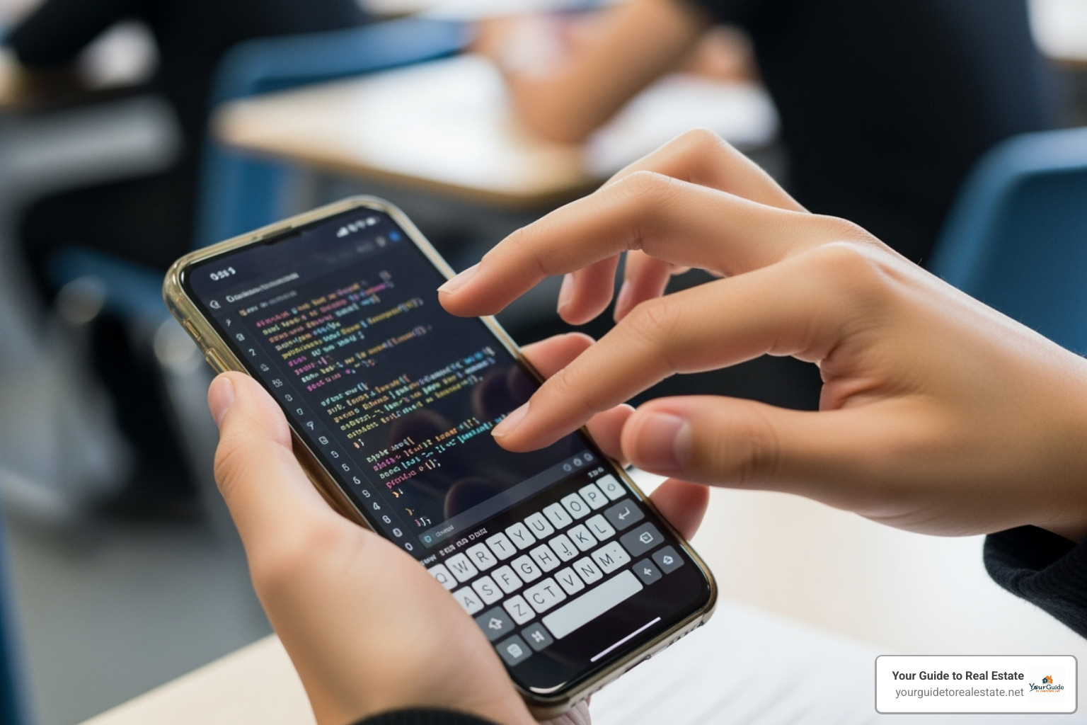 student typing code into phone - gimkit code