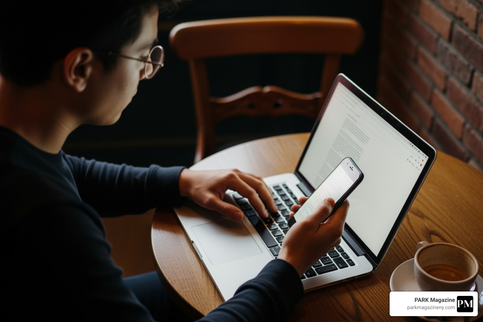 person discreetly using a laptop and phone - tiktok story viewer person discreetly using a laptop and phone - tiktok story viewer