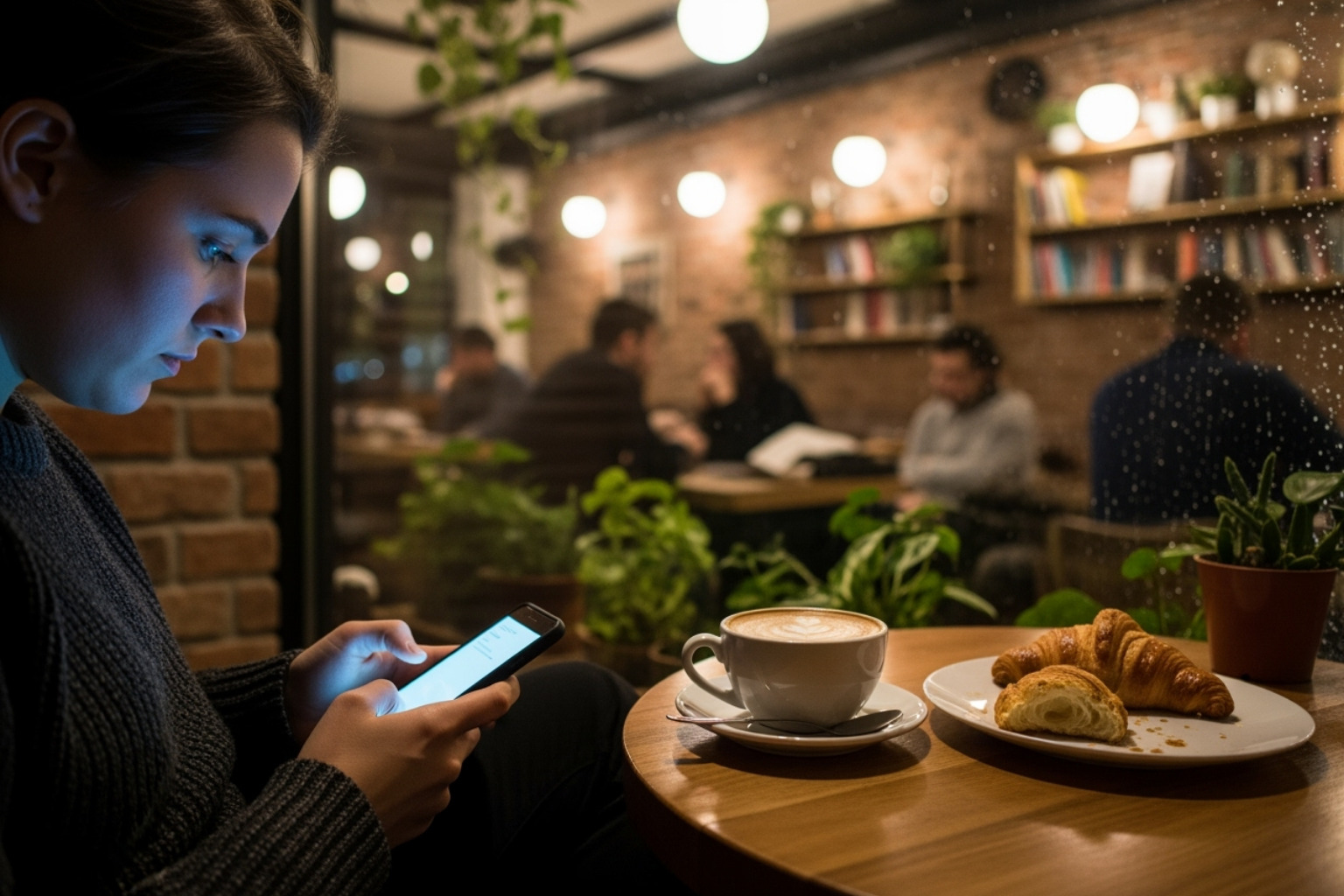 person discreetly looking at their phone in a cafe setting - tiktok story viewer person discreetly looking at their phone in a cafe setting - tiktok story viewer