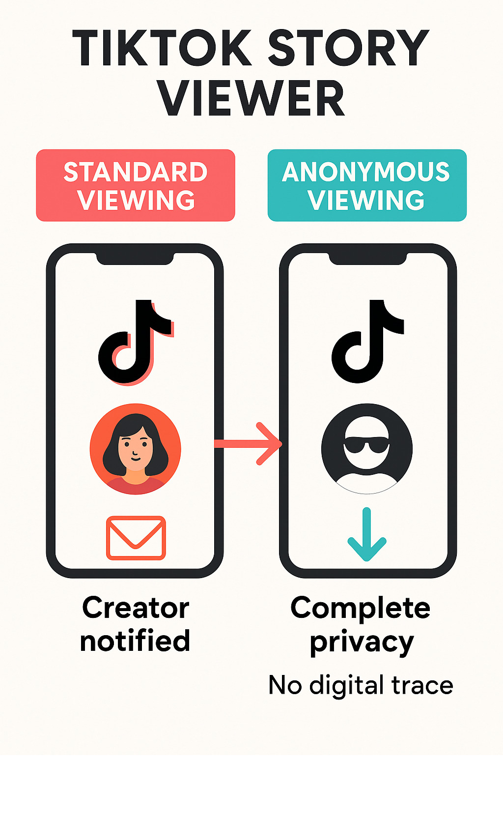Infographic showing the difference between standard TikTok story viewing that sends notifications to creators versus anonymous viewing methods that maintain complete privacy and leave no digital trace - tiktok story viewer infographic Infographic showing the difference between standard TikTok story viewing that sends notifications to creators versus anonymous viewing methods that maintain complete privacy and leave no digital trace - tiktok story viewer infographic