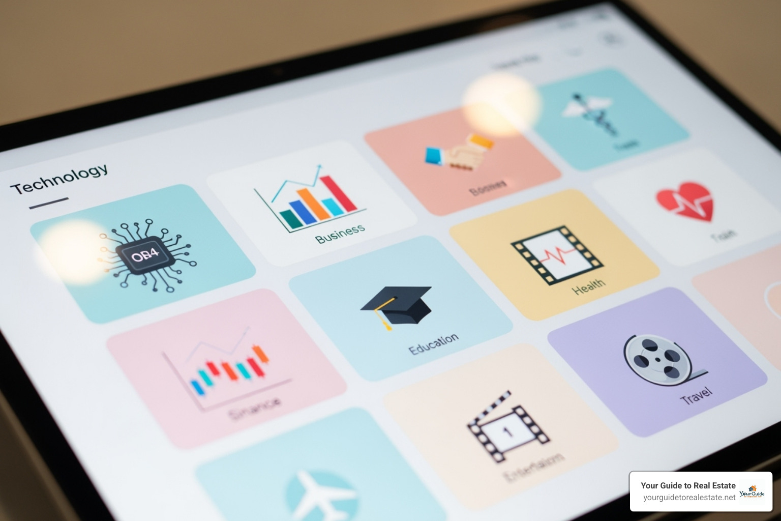 Variety of content categories like Technology, Business, and Health on a screen - ontpress freshupdates