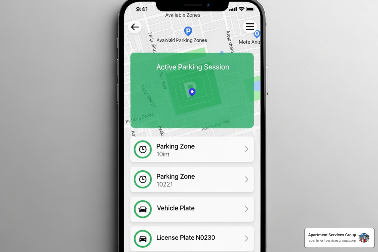 A smartphone screen displaying a digital parking permit app interface - private property towing Houston