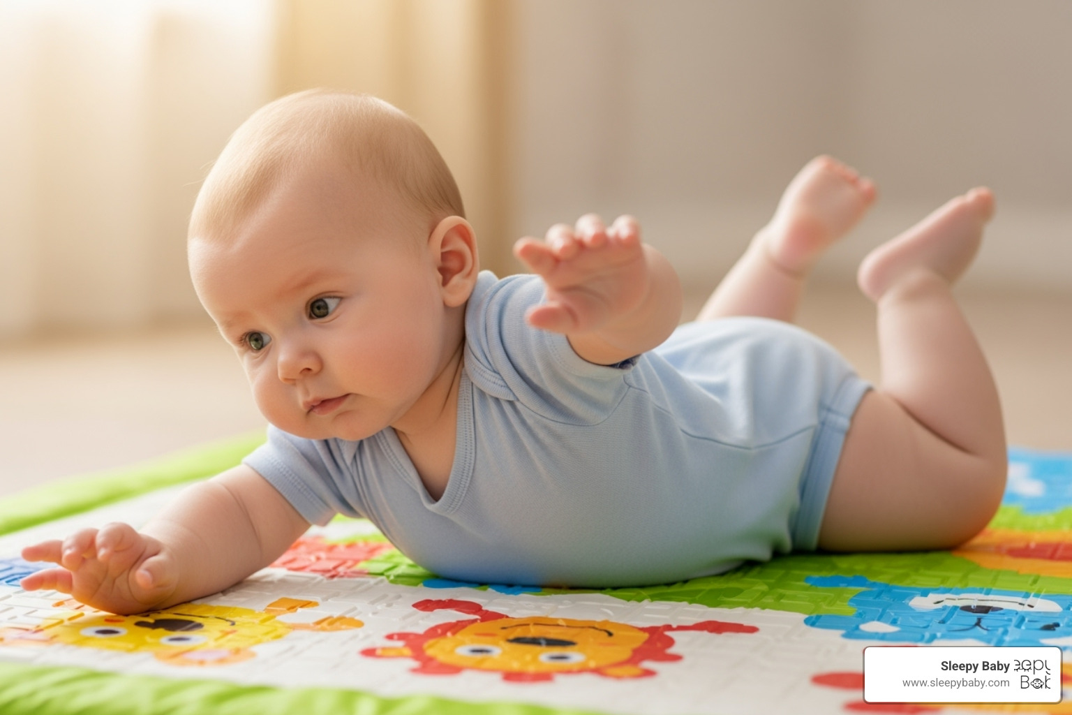 baby practicing rolling over during tummy time - newborn sleeping through the night