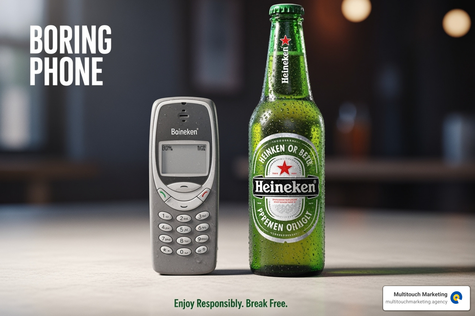 Creative ad from the Heineken "Boring Phone" campaign - Effective digital campaigns