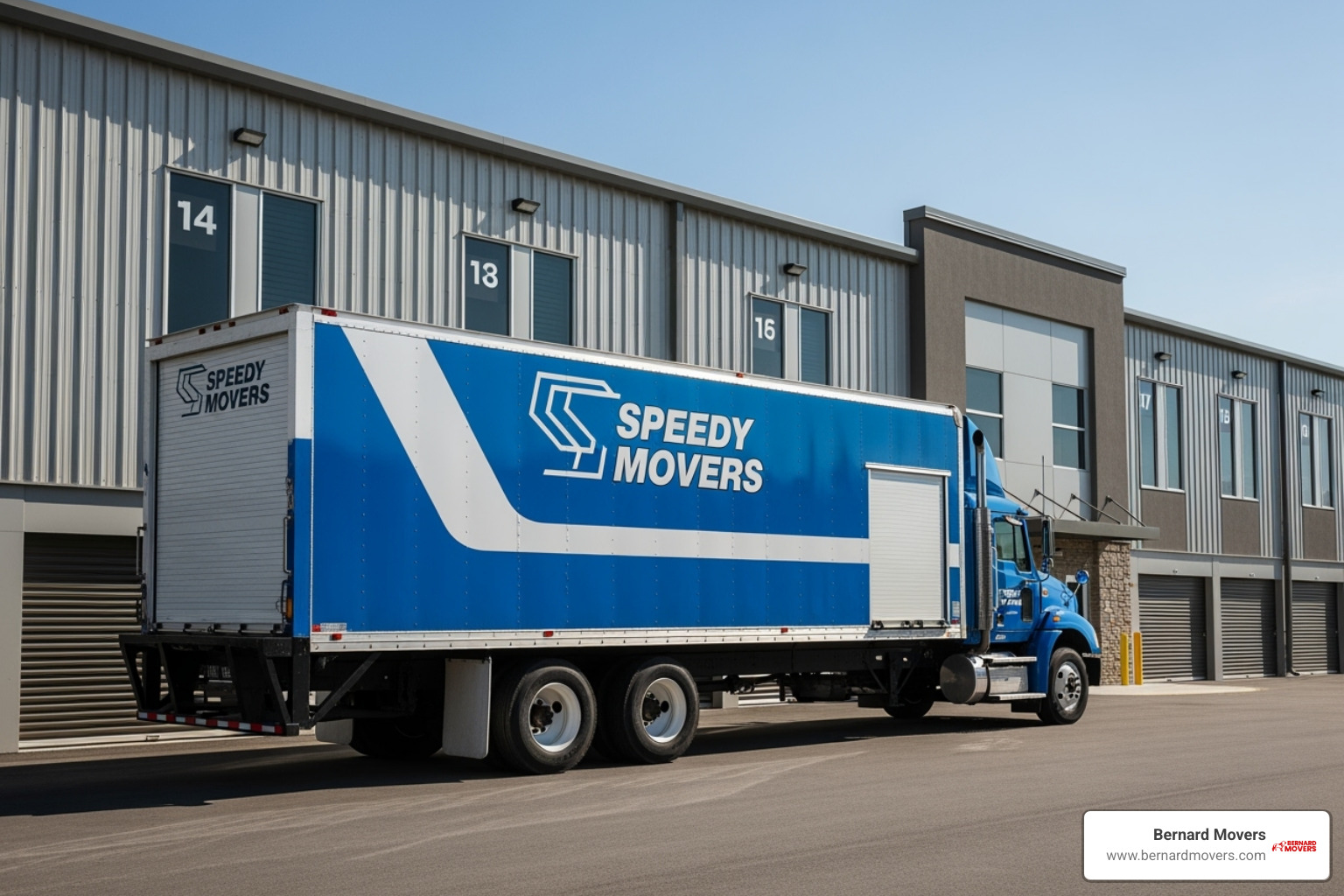 Bernard Movers truck near storage facility - discount storage Chicago