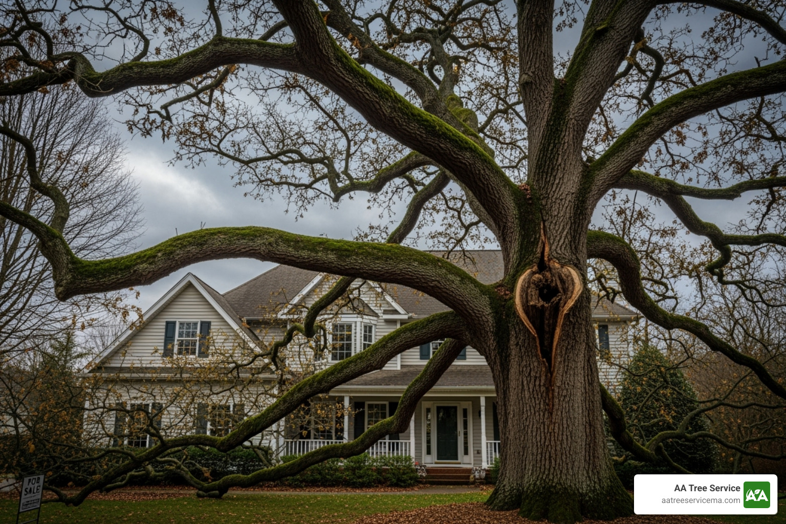 Tree service professional assessing a large tree close to a home - affordable tree service near me