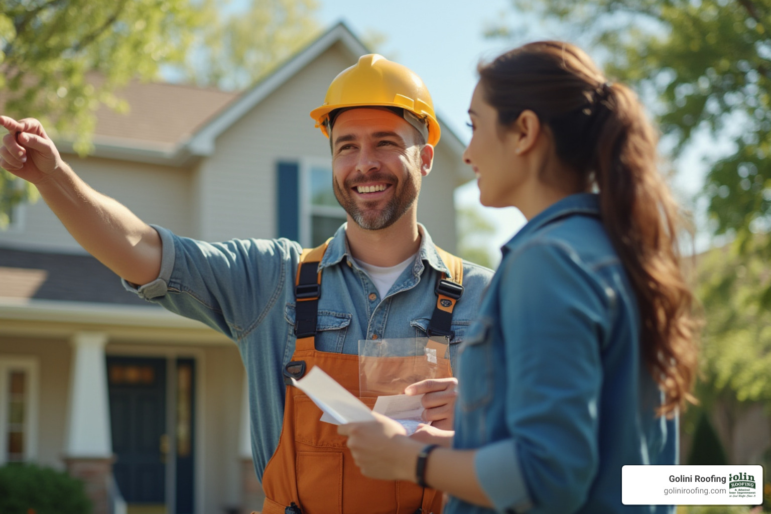 friendly roofing contractor discussing a project with a homeowner - roof repair Woburn MA friendly roofing contractor discussing a project with a homeowner - roof repair Woburn MA