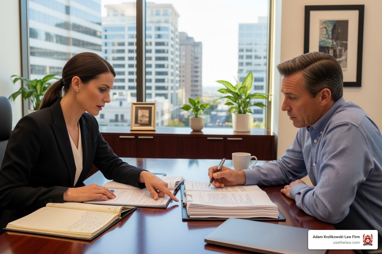 attorney and client reviewing documents - construction injury lawsuit attorney and client reviewing documents - construction injury lawsuit