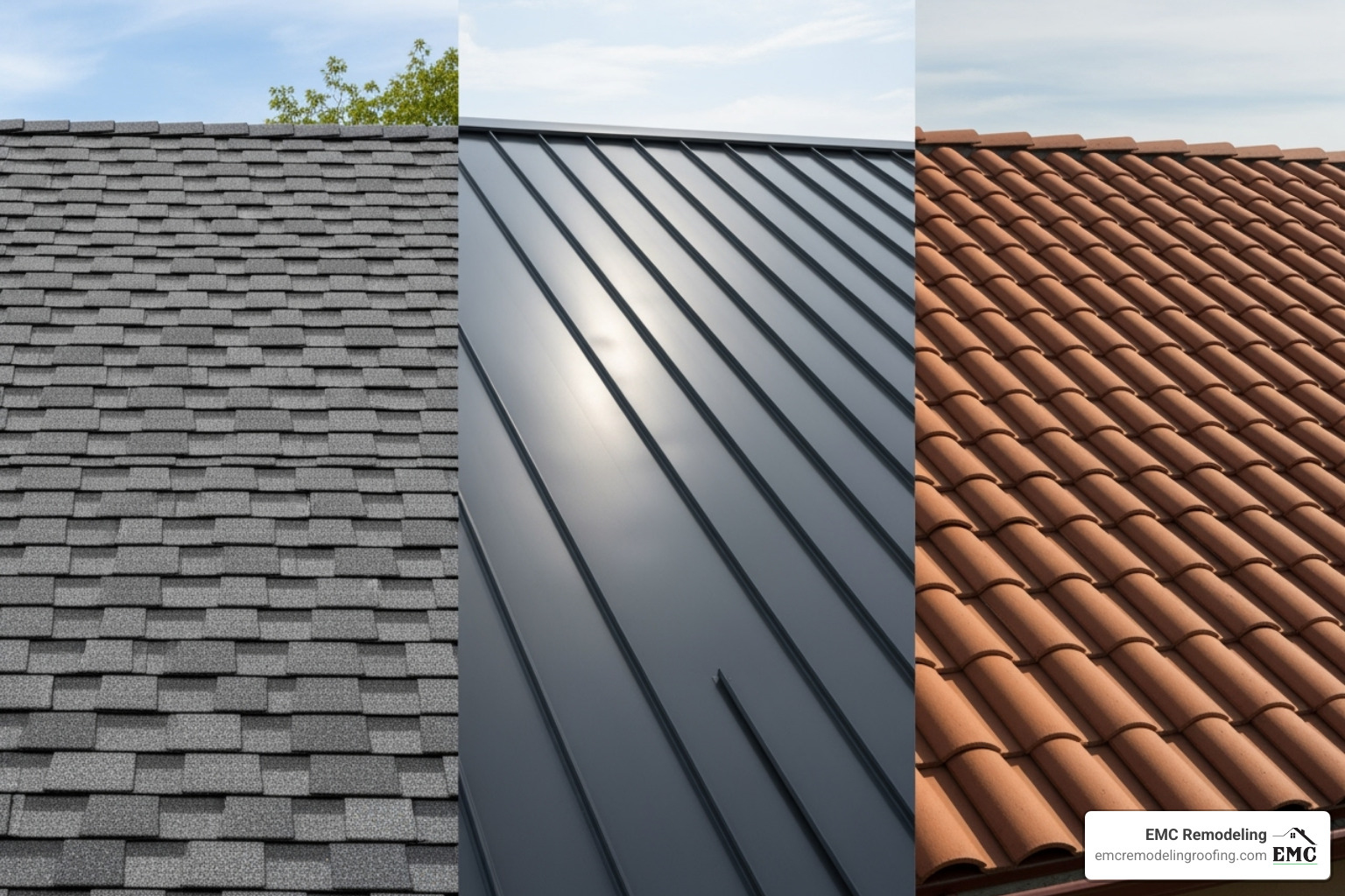 showcasing different roofing materials like asphalt shingles, metal, and tile - roofing and roof repairs