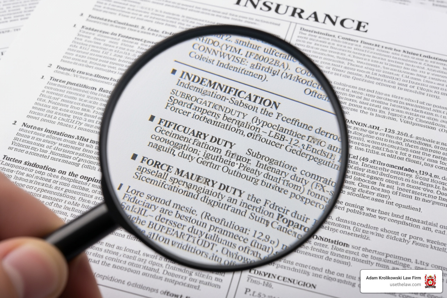 Image of a confusing insurance document with a magnifying glass over it - injury compensation attorney Image of a confusing insurance document with a magnifying glass over it - injury compensation attorney