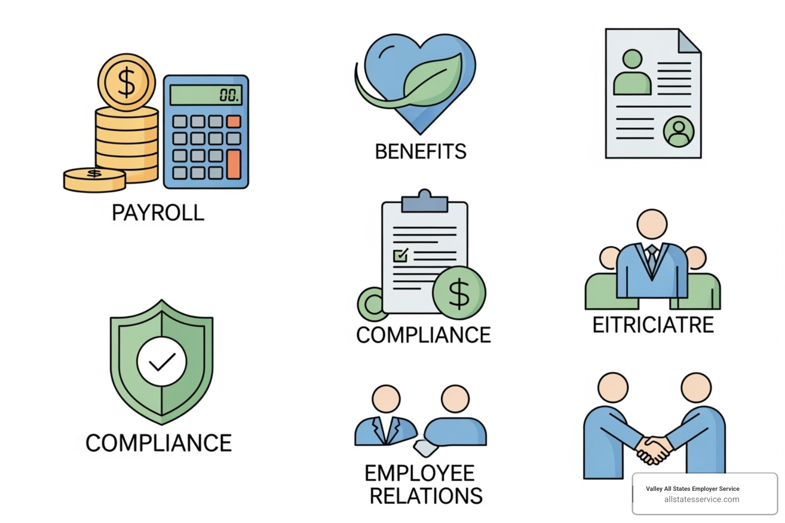 icons for payroll, benefits, compliance, and more - outsourced HR services icons for payroll, benefits, compliance, and more - outsourced HR services
