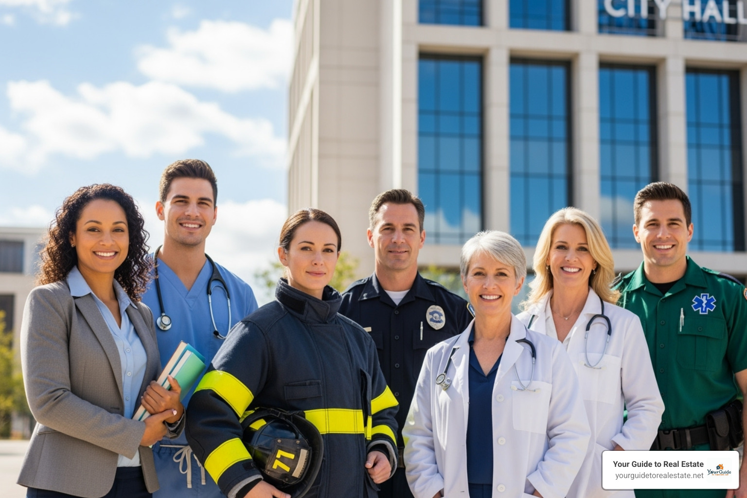 Public Service Loan Forgiveness banner with a stylized image of people in public service roles, such as teachers, nurses, and firefighters, alongside text indicating loan forgiveness. - mohela