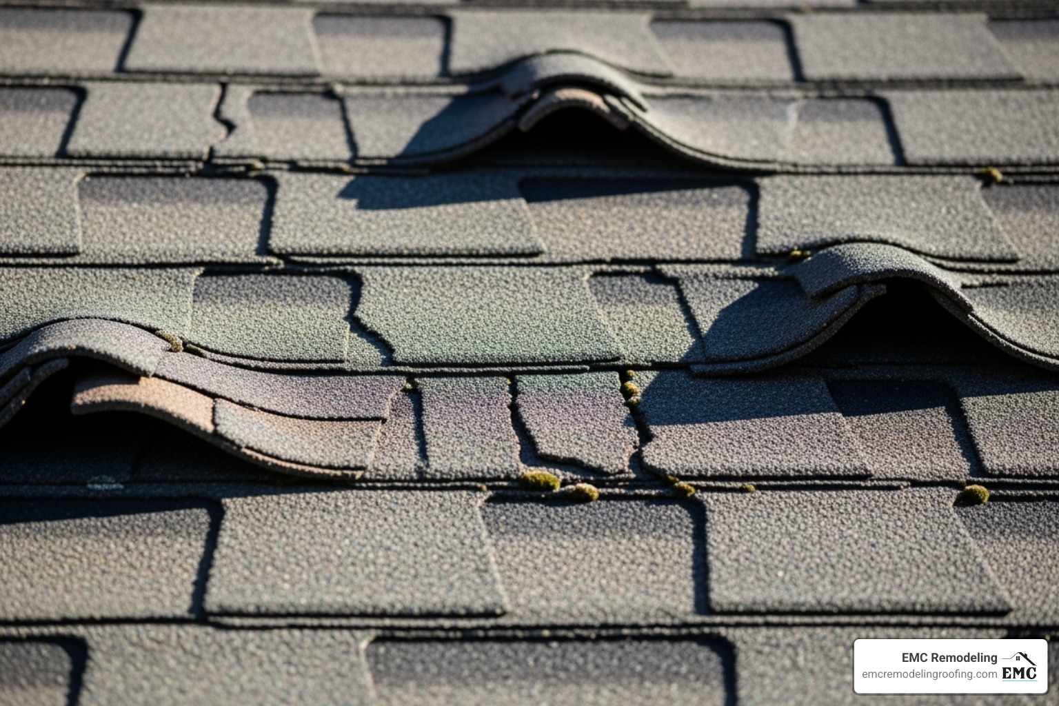 Cracked and curling asphalt shingles - house roof repair near me