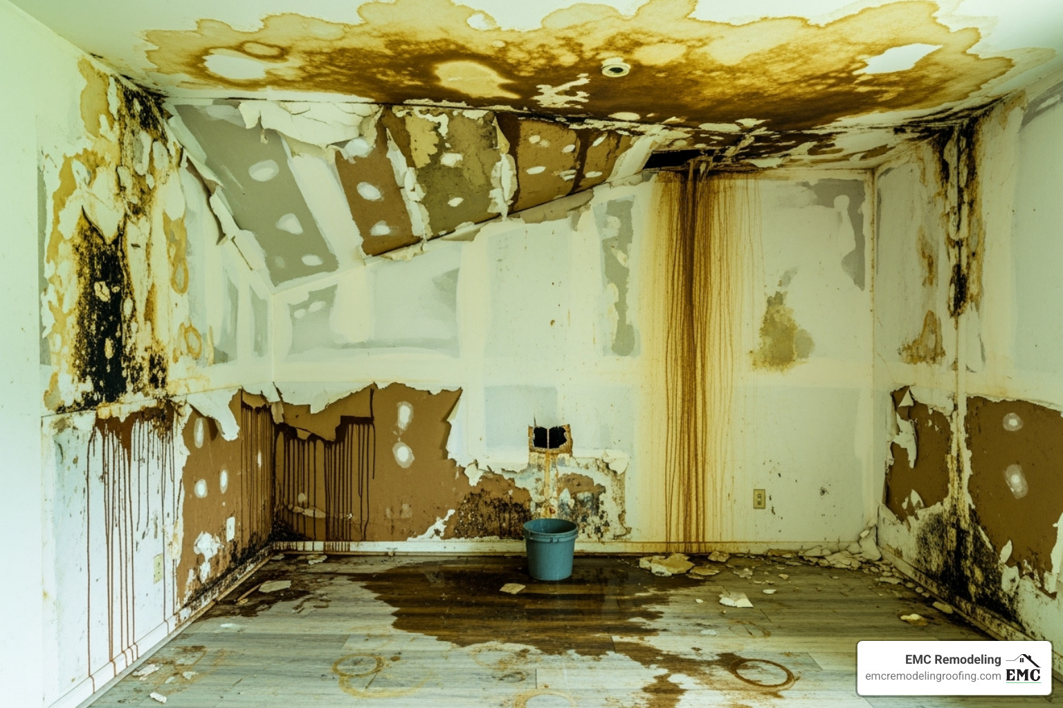 Severe interior water damage - house roof repair near me