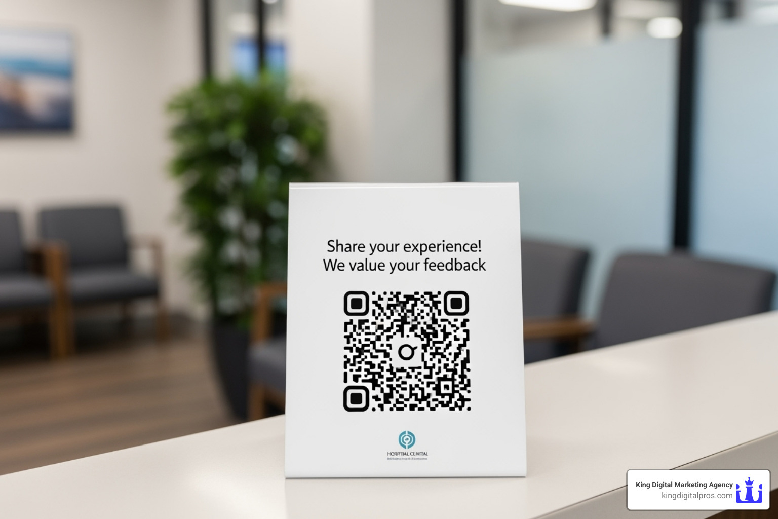Review Us on Google card in a medical office reception area - physician review management
