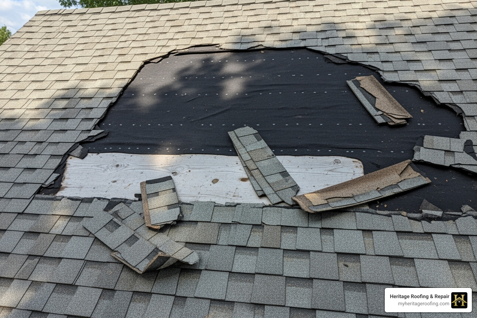 missing shingles - Roof leak emergency