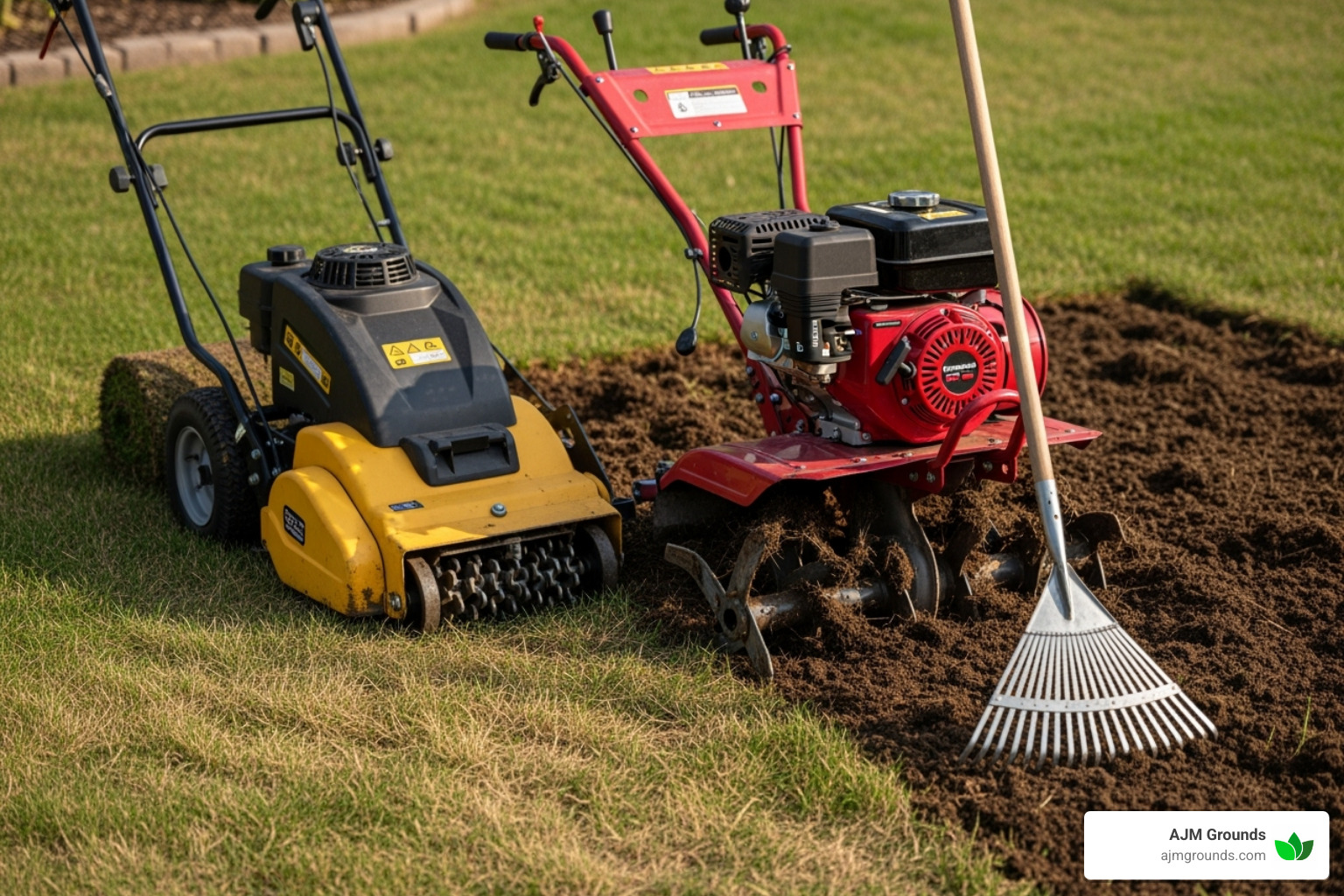 tools like a sod cutter, tiller, and rake - resod a yard
