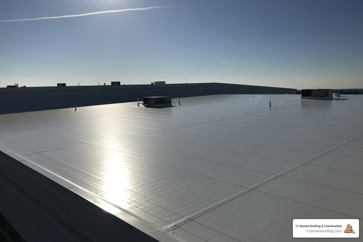 Reflective white TPO roof on a commercial building - commercial roofing houston tx