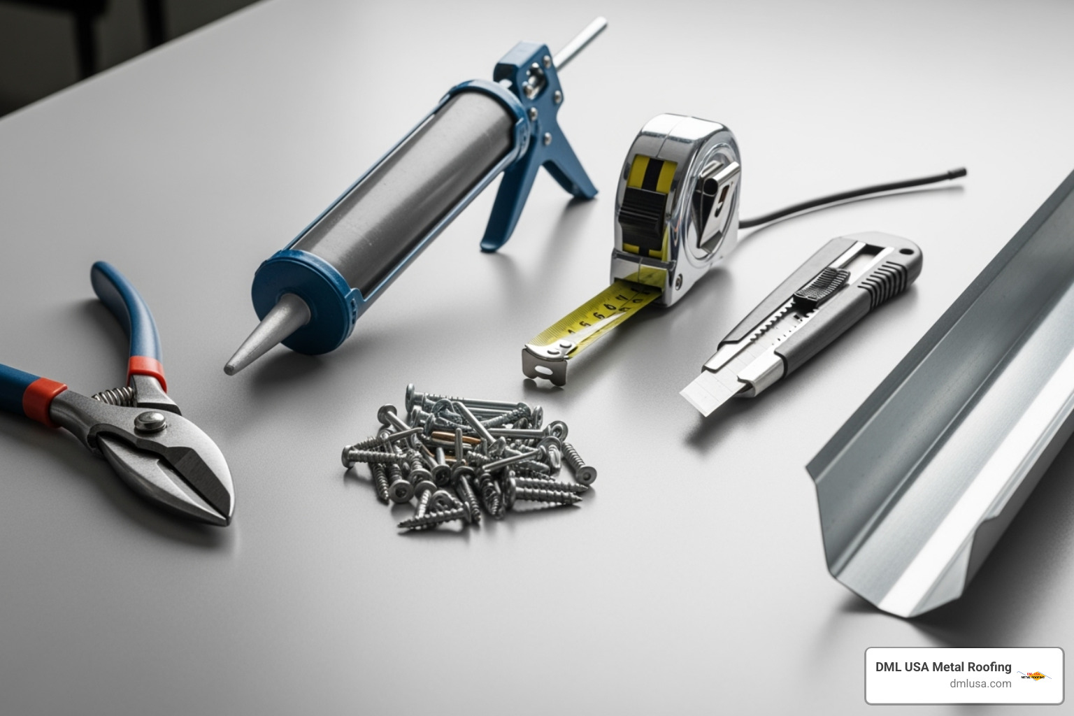 Essential tools and materials for metal roof valley installation laid out neatly - metal roof valley installation
