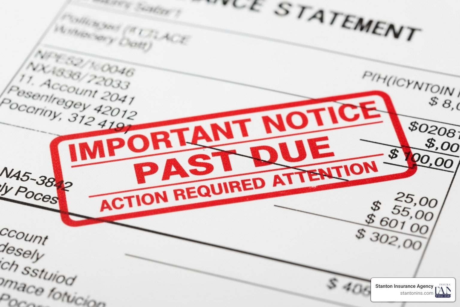 a document with a red "Warning" stamp regarding a lapse in insurance coverage. - Cancel car insurance renewal