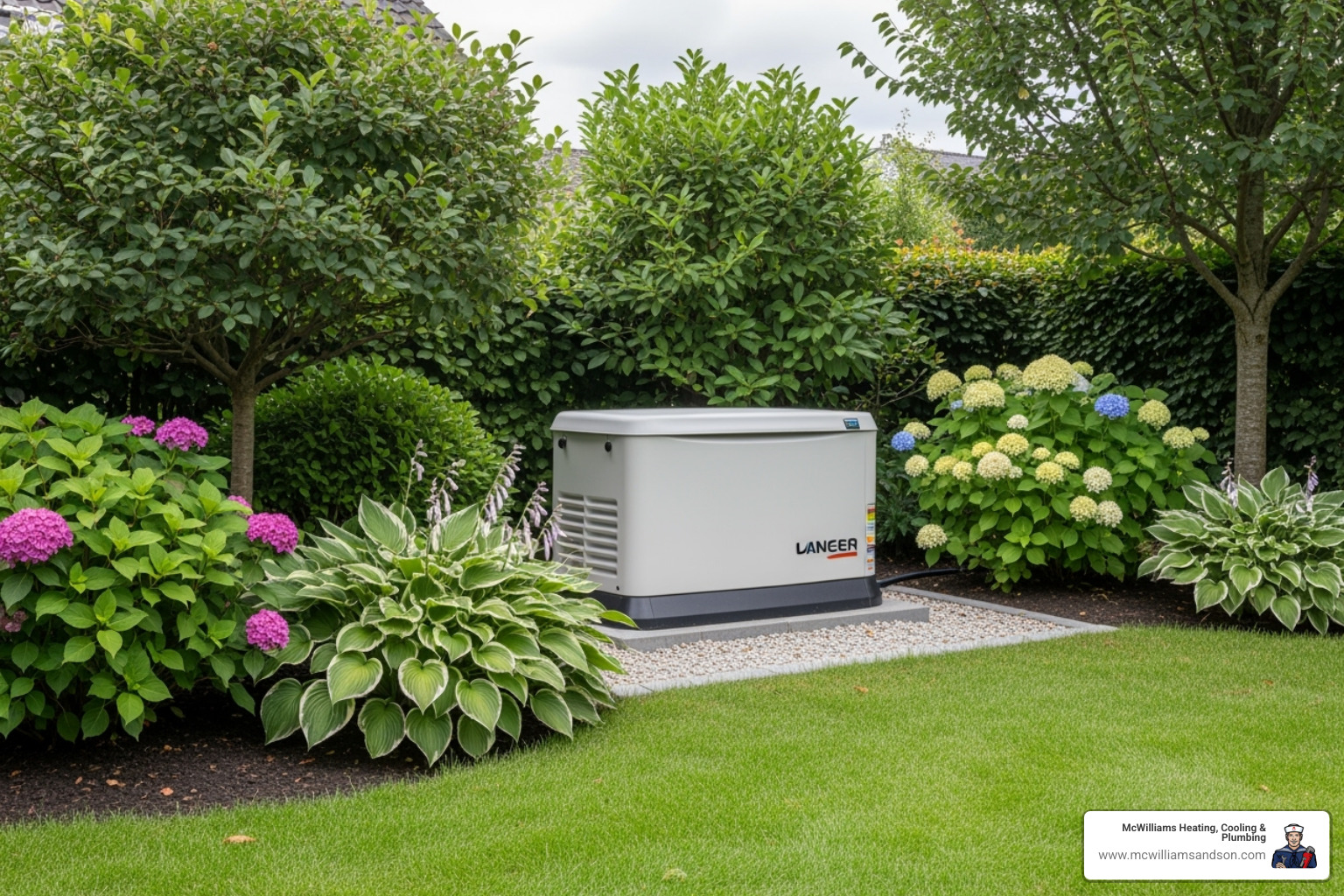 modern, quiet-running standby generator in a landscaped yard - Generator Services modern, quiet-running standby generator in a landscaped yard - Generator Services