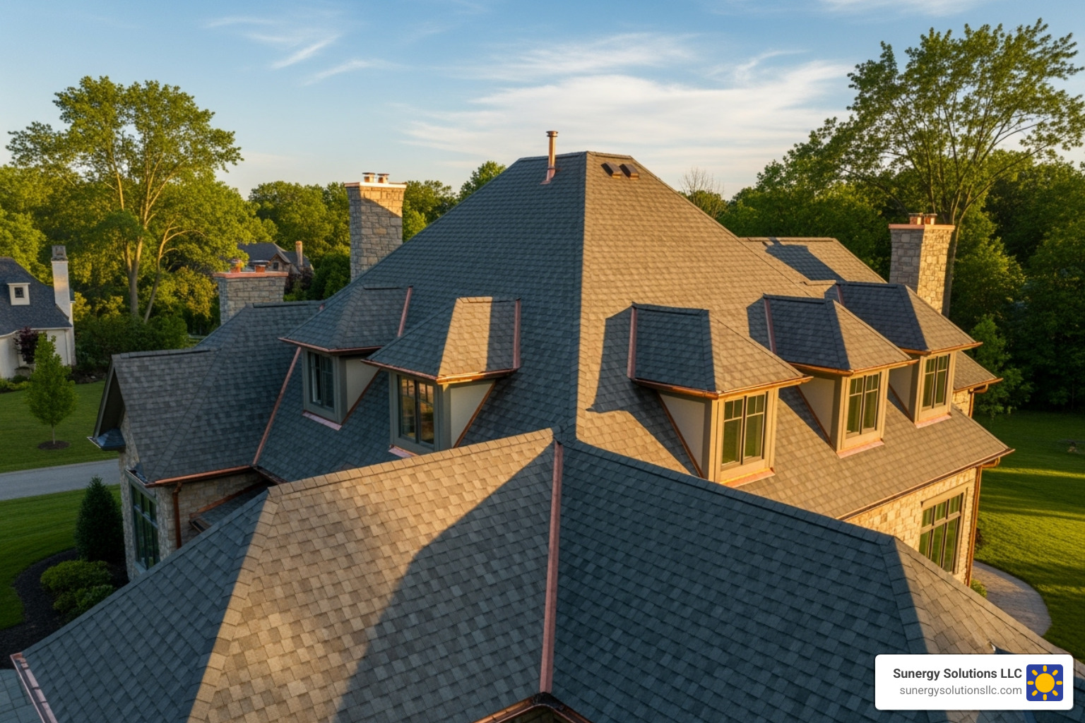 complex roof with multiple gables, valleys, and a steep pitch - new roof and gutters complex roof with multiple gables, valleys, and a steep pitch - new roof and gutters