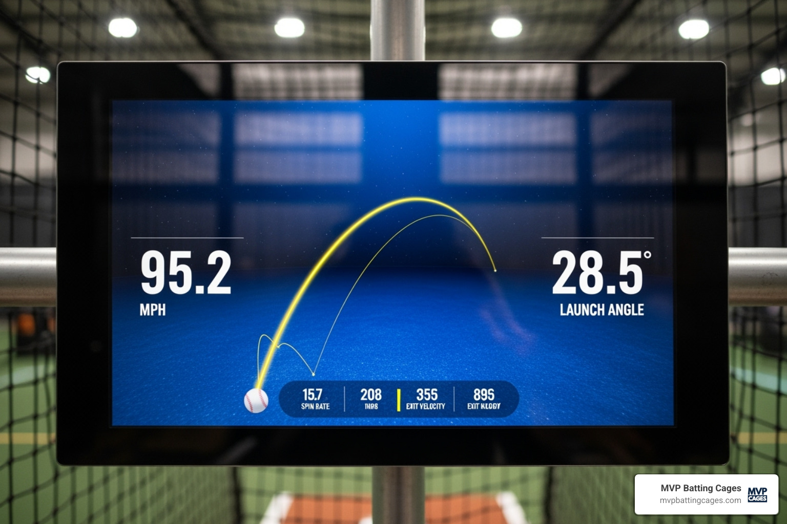 Image of a HitTrax data screen showing exit velocity and launch angle - batting cage rentals near me