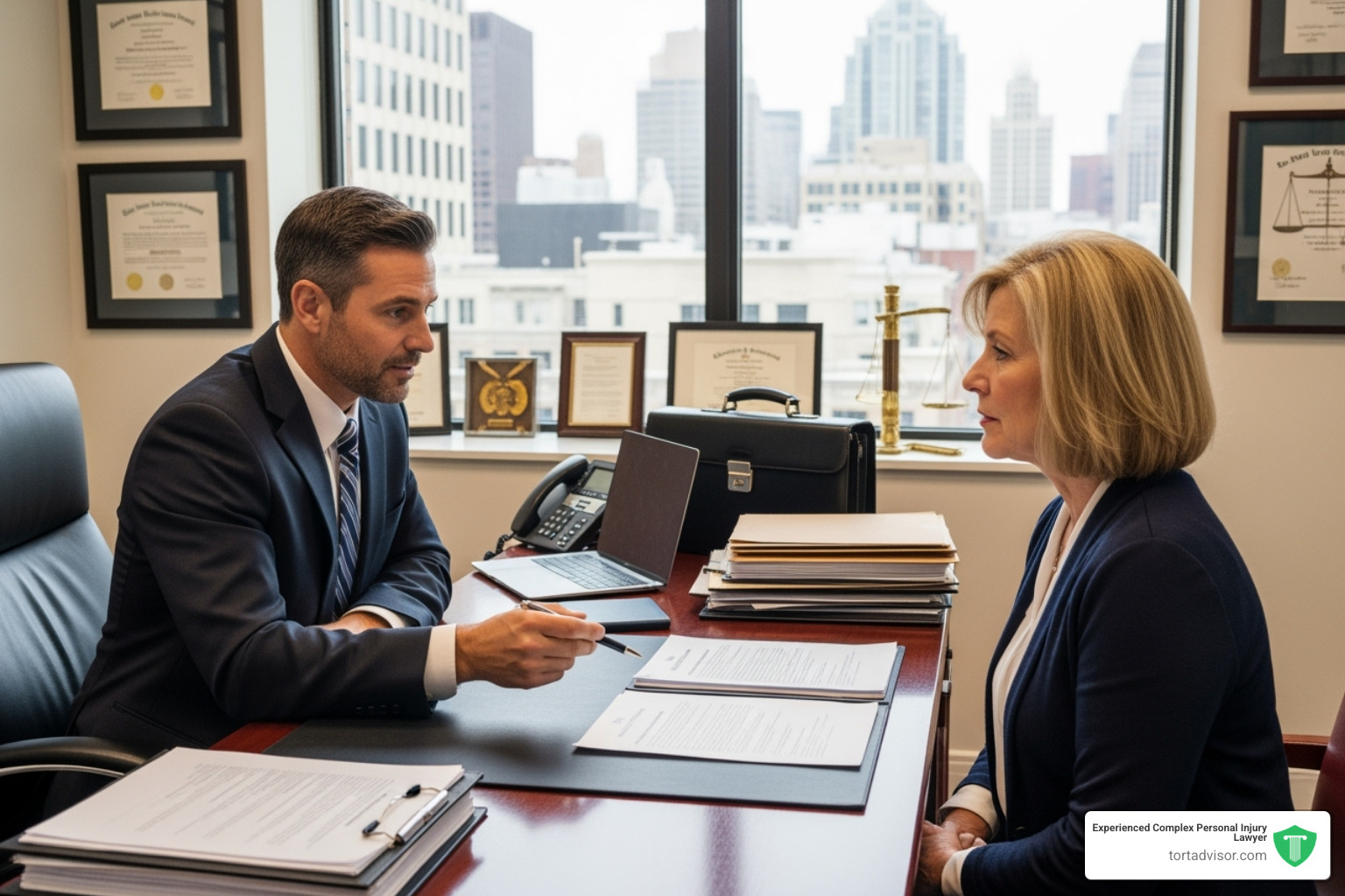 attorney meeting with client in office - motor vehicle accident attorney kansas city