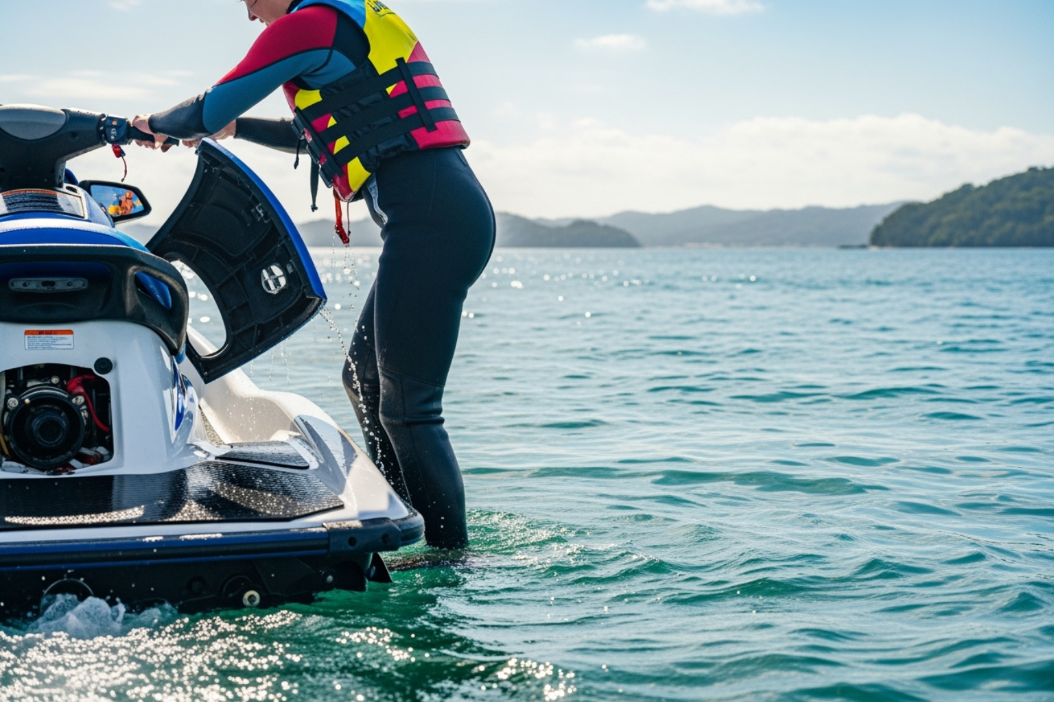 someone reboarding a jet ski from the rear - essential jet ski tips someone reboarding a jet ski from the rear - essential jet ski tips