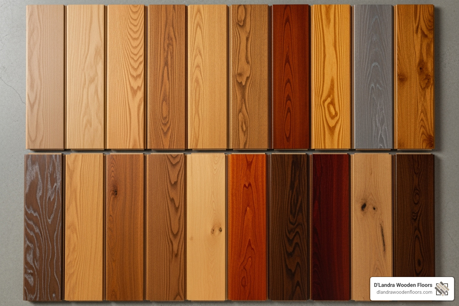 Image of various hardwood plank samples showing different species and finishes - hardwood flooring and installation