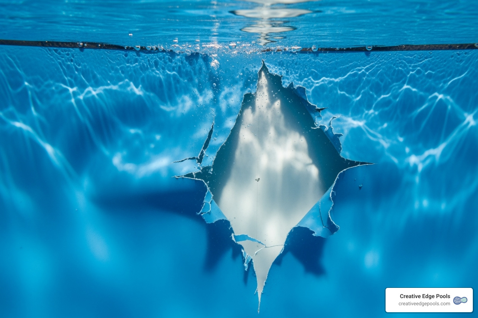 a large, complex tear along a pool liner seam - vinyl pool patch glue