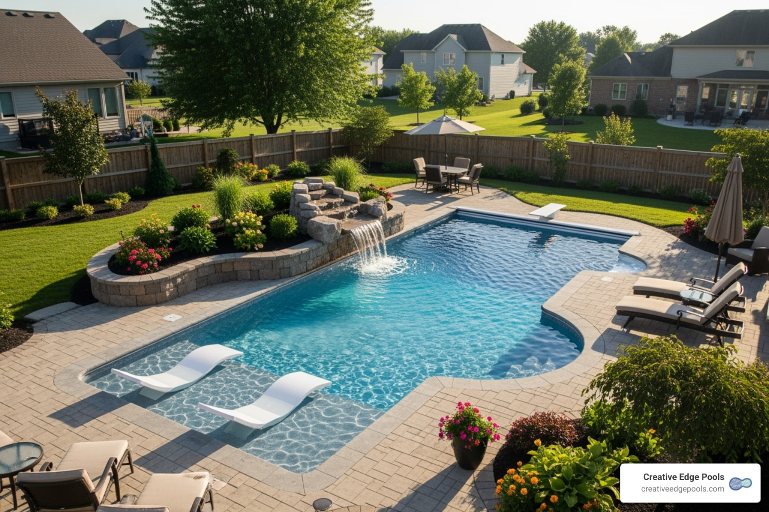 vinyl pool with tanning ledge and waterfall - vinyl liner pool installation cost