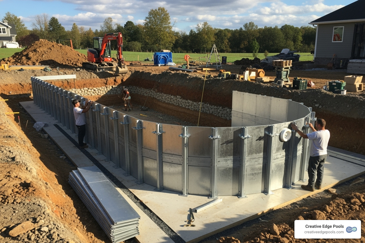 pool construction site wall panels - vinyl liner pool installation cost